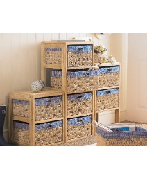 Gingham Trim Rattan Storage