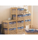 Gingham Trim Rattan Storage