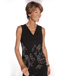 Sleeveless Beaded Cowl Neck Top