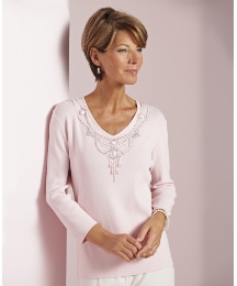 V-Neck Beaded Jumper With 3/4 Sleeves