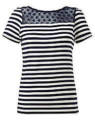 Lace Trim Stripe Jersey Top