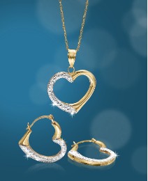 9ct Gold Heart Necklace & Earrings Set