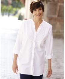 Linen Blend Tunic Blouse Length 29in