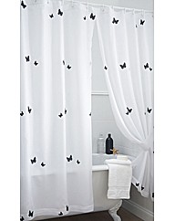 Butterflies Lined Voile Bath Curtain
