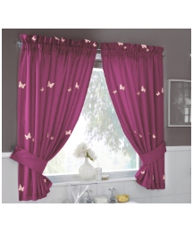 Butterflies Lined Voile Curtain Set