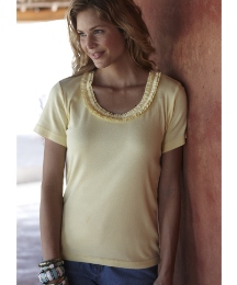 Cotton T-Shirt with Ruffle Neck
