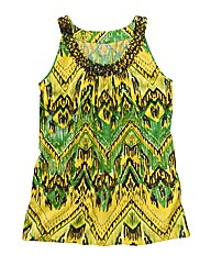 Printed Vest with Beaded Neckline