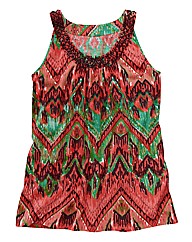 Printed Vest with Beaded Neckline