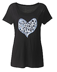 Black Heart Leopard Print Jersey Top
