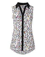 Sleeveless Rainbow Leopard Print Blouse