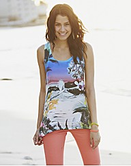 Printed Woven Front Jersey Back Blouse