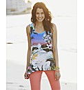 Printed Woven Front Jersey Back Blouse