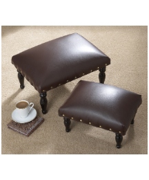 Set of Two Faux Leather Footstools