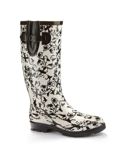black and white printed wellies