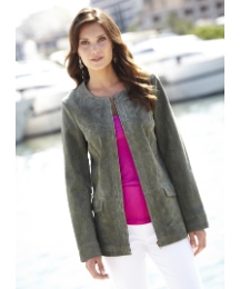 Scoop Neck Suede Jacket
