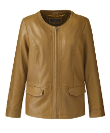 Scoop Neck Leather Jacket