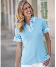 Gingham Collared Jersey Top