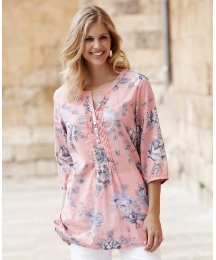 Print Blouse With Pintuck Detail