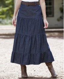 Denim Tiered Skirt with Belt Length 30in