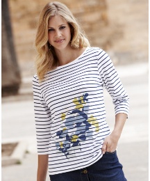 Stripe & Flower Print Jersey Top