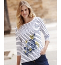 Stripe & Flower Print Jersey Top