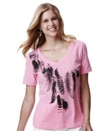 Feather Print V-Neck Jersey Top