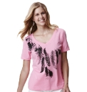 Feather Print V-Neck Jersey Top
