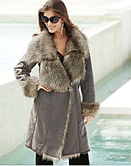 Joanna Hope Faux Fur Trim Coat