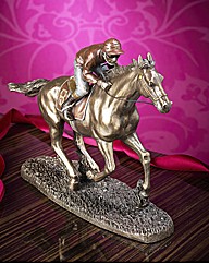 Horse & Jockey Polished Bronze Figurine