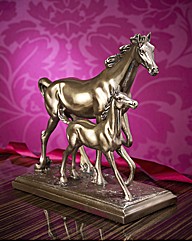 Horse and Foal Polished Bronze Figurine