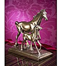 Horse and Foal Polished Bronze Figurine