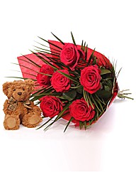 Six Red Roses and Teddy Bear