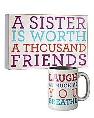 Sister Wall Plaque and Laugh Mug Set