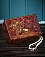 Carved Wooden Elephant Inlay Trinket Box