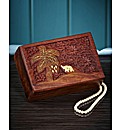 Carved Wooden Elephant Inlay Trinket Box
