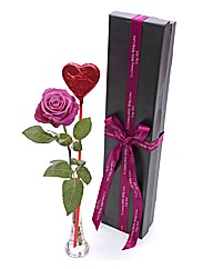 Single Pink Rose & Heart Chocolate