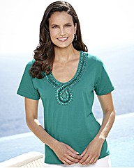 Jersey Top With Bead Detail To Neckline