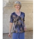 Plisse Printed V Neck Jersey Top