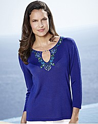 Beaded Notch Neck Sweater