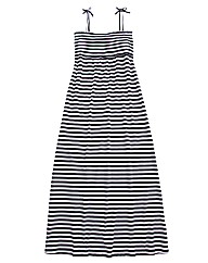 Shirred Striped Jersey Maxi Dress