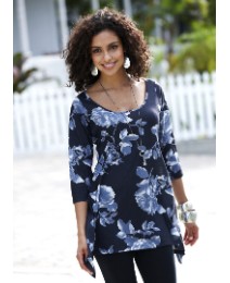 Floral Print Shaped Hem Jersey Top