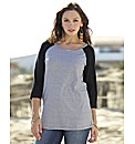 Striped Raglan Contrast Sleeve Top