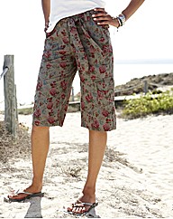 Self Belted Print Combat Shorts