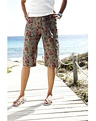 Self Belted Print Combat Shorts