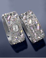 Glitzy Silver-Tone Watch & Bangle Set