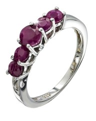 Sterling Silver Five Stone Ruby Ring