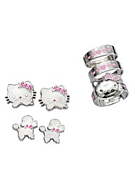 Hello Kitty Earrings and Ring Set