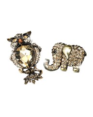 Elephant & Owl Brooch Set