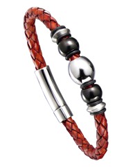 Plaited Leather Bead Bracelet