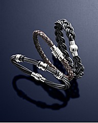 Set of 3 Gents Leather Bracelets